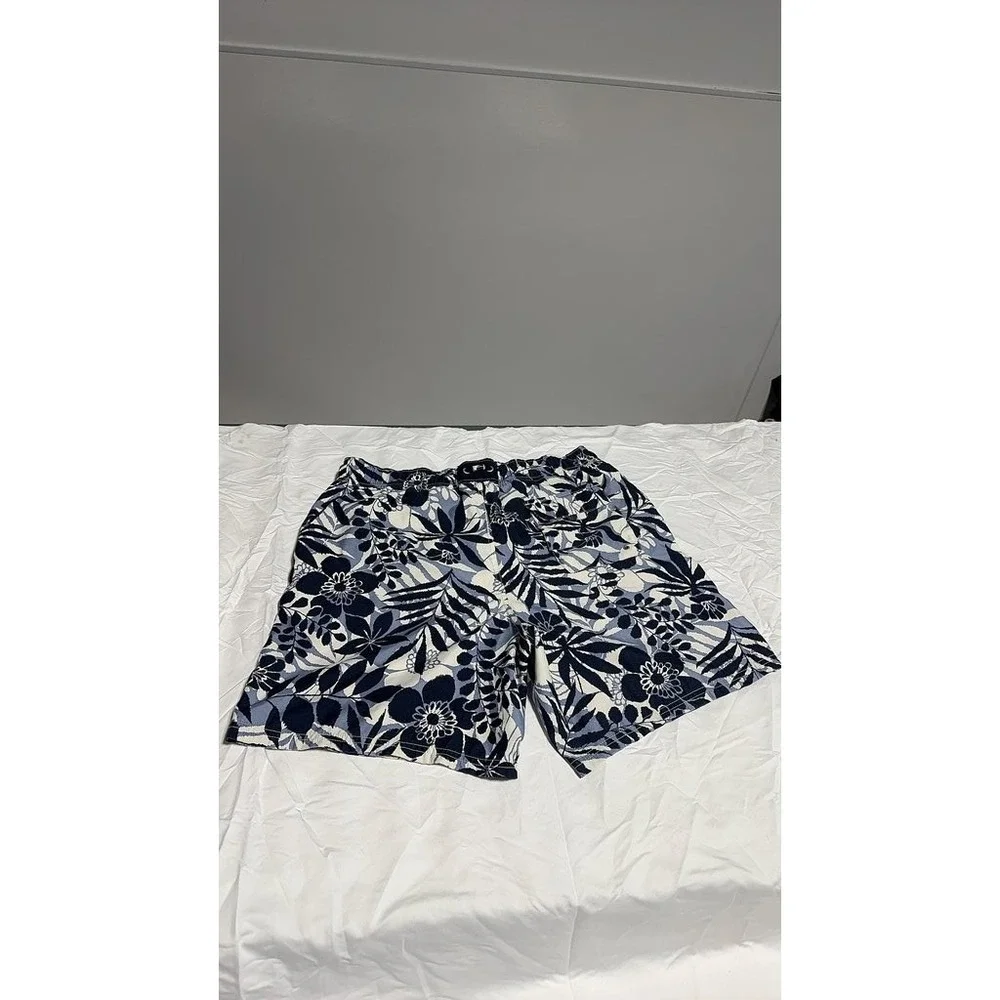 Nautica Mens Blue Floral Print Swim Trunks Size Medium Tropical Beach Shorts